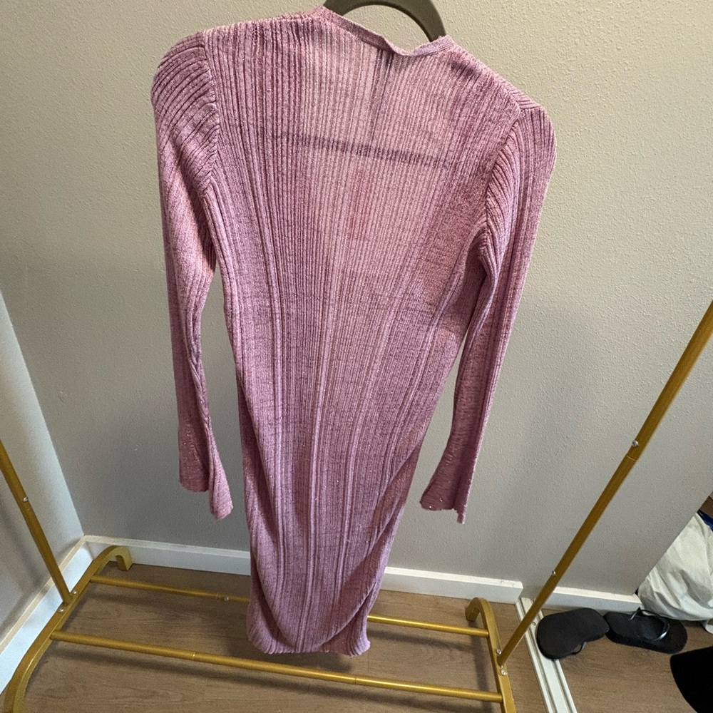 Ribbed Knit Long Sleeve Pink Maxi DUSTER - Picture 4 of 4